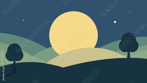 Rolling Hills at Dusk Silhouette Background Scene for Digital Art