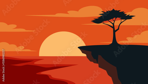 Coastal Cliff Sunset Wind Swept Background Scene for Digital Art