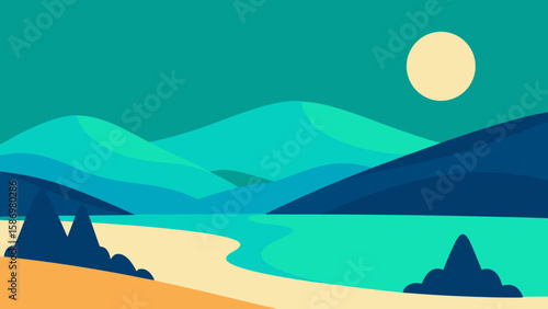 Calming Landscape Illustration Background Scene Style for Digital Art