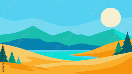 Peaceful and Clean Landscape Background Scene Style for Digital Art