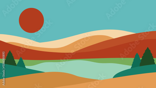 Minimalist Natural Vista Background Scene Style for Simple Digital Art