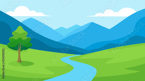 Serene Valley with a Gentle River Background Scene for Digital Art