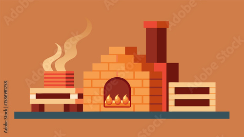 The kiln reaching temperatures over 2000 degrees bakes the clay tiles to create a sy and durable material.. Vector illustration