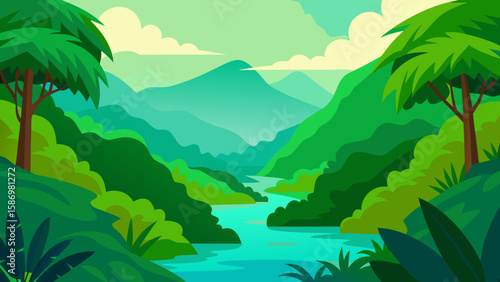 Vibrant Rainforest Background Scene for Lush Digital Illustrations