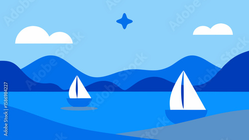 Minimalist Vector Art Background Scene Calm Ocean for Clean Digital