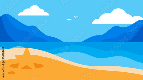 Vector Art Background Scene of Peaceful Ocean for Clean Digital Graphics