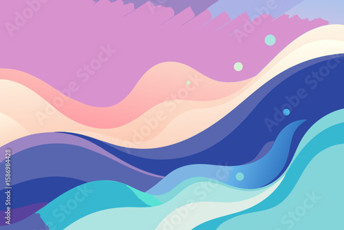 Abstract Landscape Illustration with Wavy Shapes and Pastel Colors creating a serene and calming atmosphere perfect for backgrounds wallpapers and creative designs with a modern