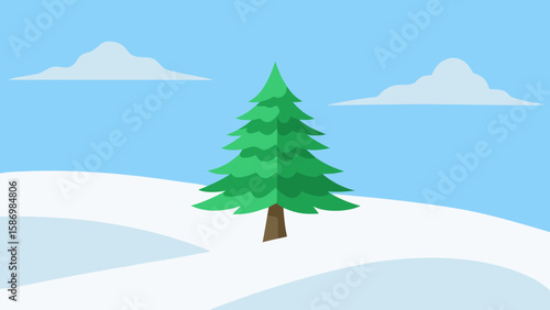 Background Scene a Winter Landscape with Snowy Green Hills