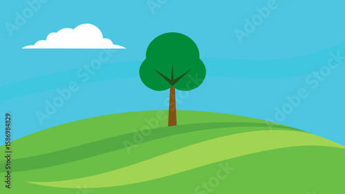 Background Scene a Stylized Countryside View with Green Hills