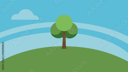 Background Scene a Digital Painting of a Solitary Green Tree