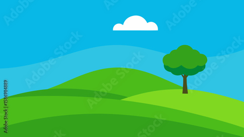 Background Scene a Vibrant Field of Rolling Green Hills