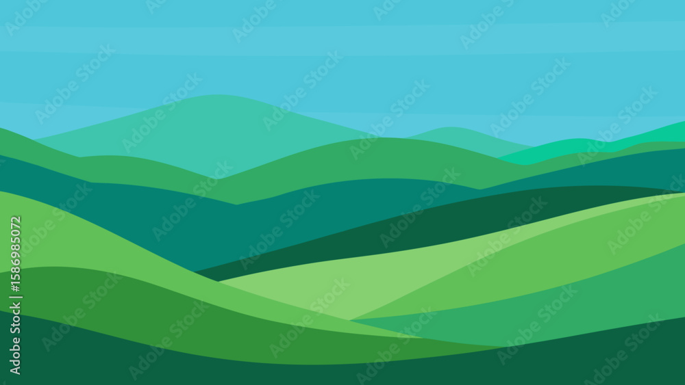 Fototapeta premium Digital Art Background of Rolling Hills in Varying Green Shades