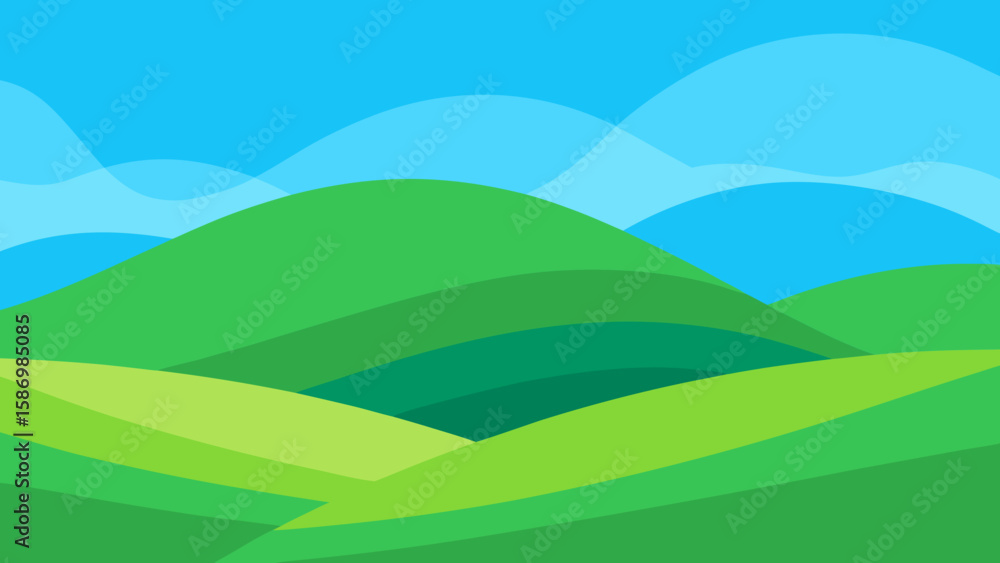 Obraz premium Stylized Background Art Simple Elegant Green Hills and Nature