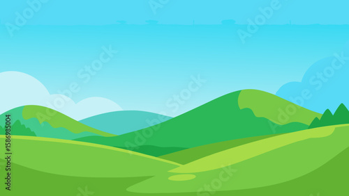 Spacious Background Scene of an Open Verdant Field and Clear Sky