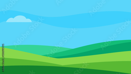 Calm Contemplative Background Scene Featuring Green Fields and Sky