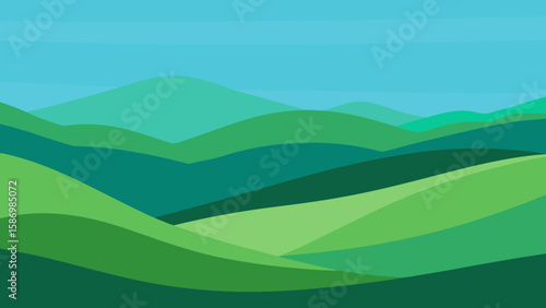 Digital Art Background of Rolling Hills in Varying Green Shades
