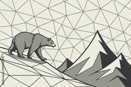 Bear on Mountain Peak Geometric Design