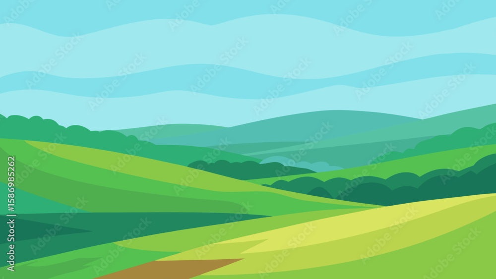 Fototapeta premium Digital Painting of a Vast Open Field of Rolling Green Hills