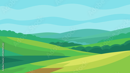 Digital Painting of a Vast Open Field of Rolling Green Hills