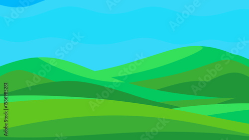 Cheerful Background Landscape with a Foreground of Green Hills