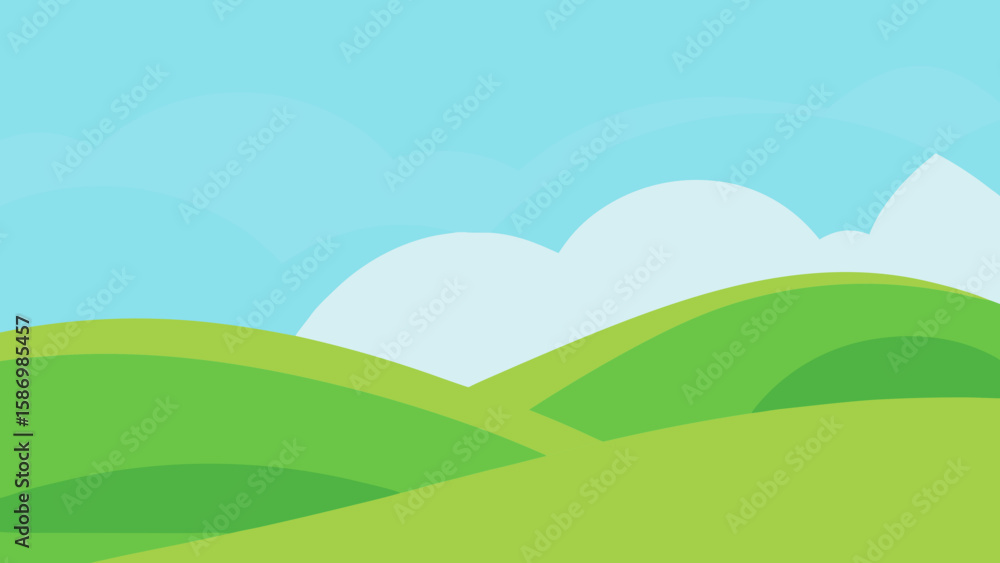 Obraz premium A Childrens Book Illustration Style Background with Green Hills