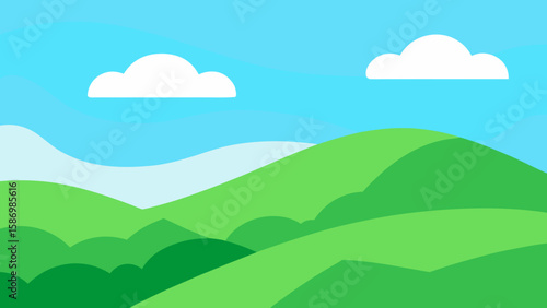 Bright Cheerful Background Scene with Undulating Green Hills