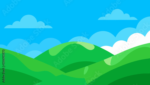 Vivid Background Emerald Green Hills Against a Clear Blue Sky
