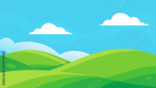Clean and Vibrant Background of Green Rolling Hills and Sky