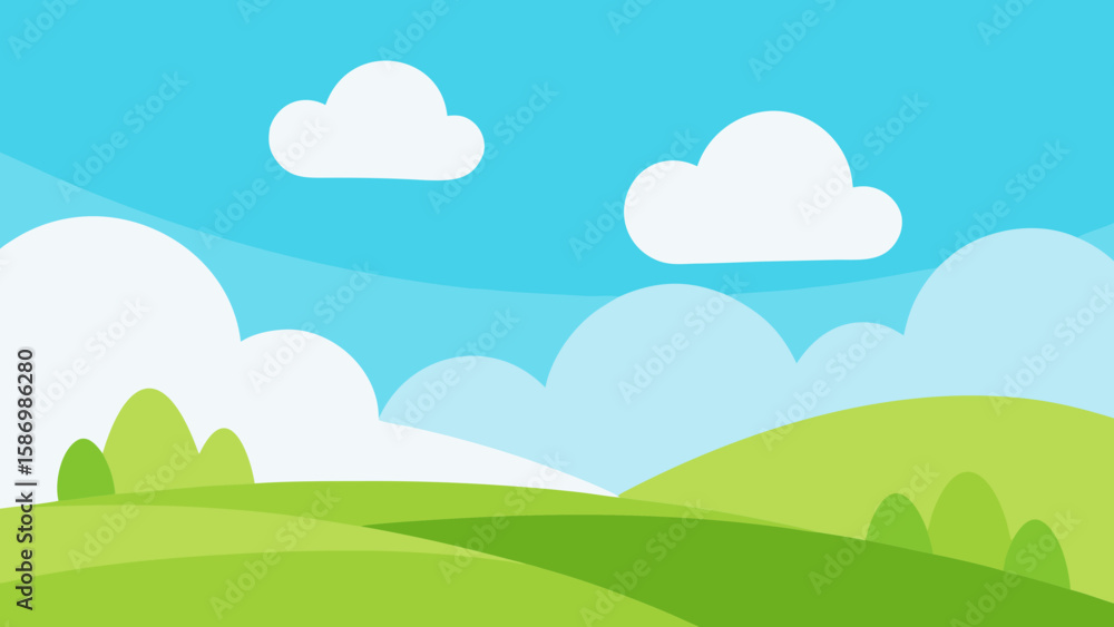 Fototapeta premium Bright Summer Day Background Featuring Soft Rolling Green Hills