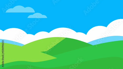 Minimalist Background Featuring a Panorama of Green Hills and Open Sky