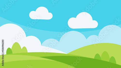 Bright Summer Day Background Featuring Soft Rolling Green Hills