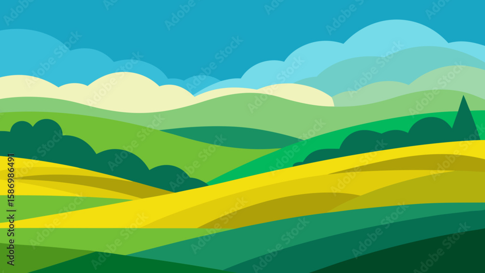 Obraz premium Cheerful Flat Art Background of Rolling Hills for a Simple Nature Scene
