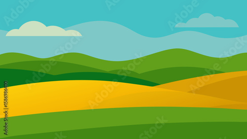 Simple Idyllic Background with Layered Green Hills and Natural Charm