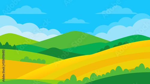 Cheerful Background Illustration of a Bright Green Meadow for Animation