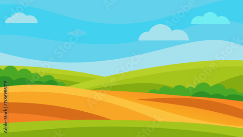 Serene Cartoon Background of Rolling Countryside for a Gentle View
