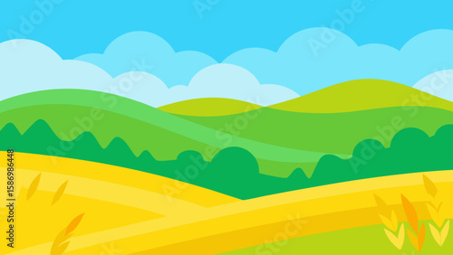 Vibrant and Calm Background Depicting Layered Green Hills and Vista