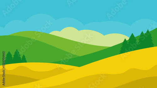 Tranquil and Broad Background Scene with Gentle Green Hills and Vista