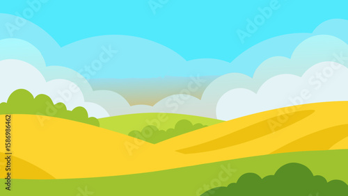 Peaceful Cartoon Landscape Background with Soft Green Hills