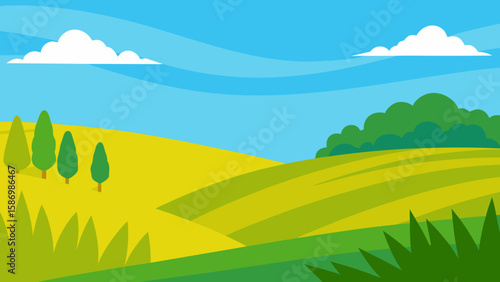 Tranquil Rural Background Vector Art with Gentle Green Slopes