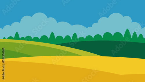 Simple Idyllic Background Scene with Layered Green Hills and Serenity