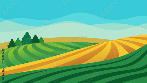 Inviting Vector Landscape with Soft Undulating Hills and Greenery