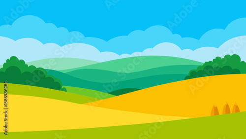 Inviting Vector Background of a Peaceful Valley and Green Countryside