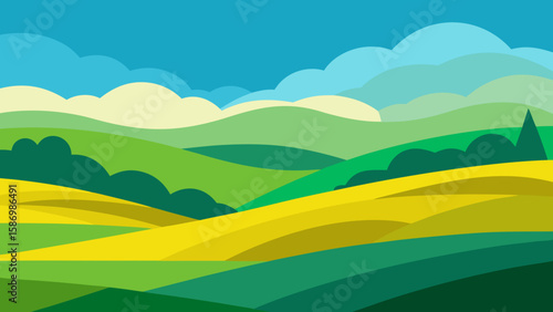 Cheerful Flat Art Background of Rolling Hills for a Simple Nature Scene