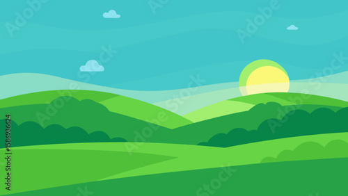 Expansive Green Scenery with a Rich Foreground for a Grand Nature View