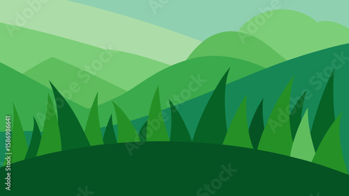 Graphic Background of Varying Greens with Detailed Natural Landscape Design
