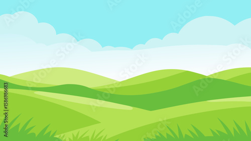 Bright Summer Day Over a Verdant Landscape with Rich Grass Texture