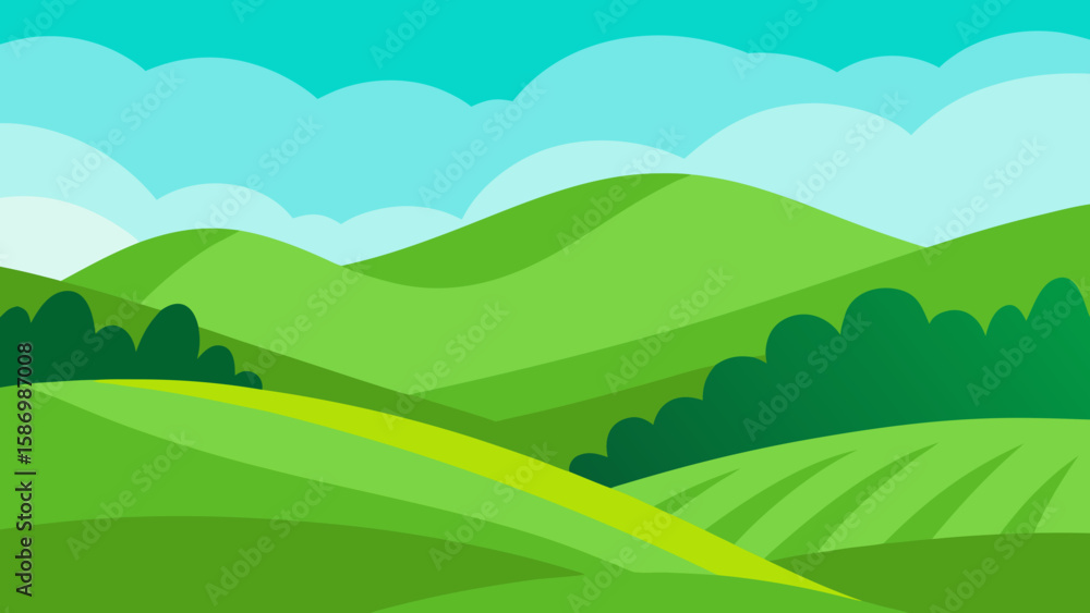 Fototapeta premium Vibrant Green Landscape with a Textured Foreground