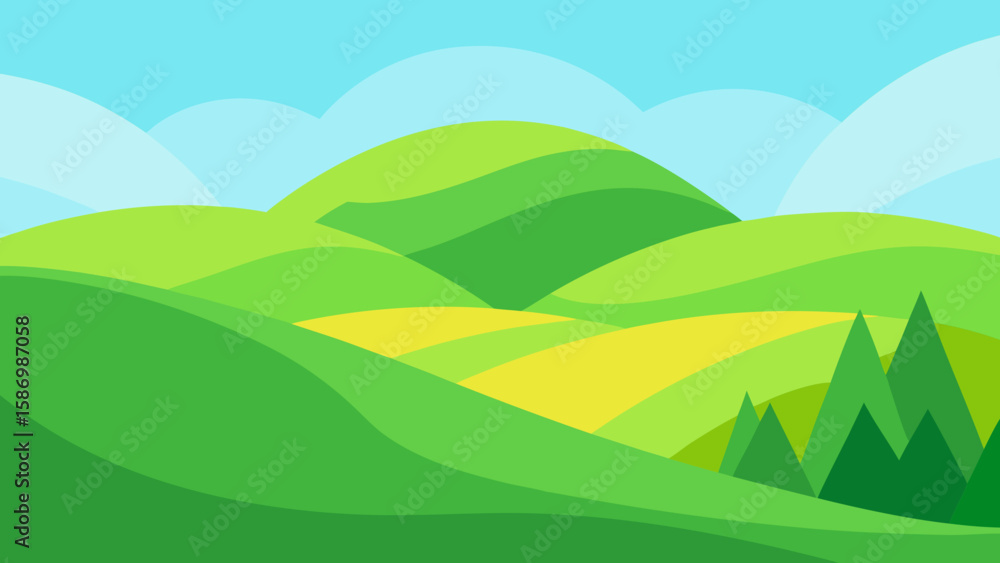 Fototapeta premium Field of Long Flowing Green Grass Under a Sunny Sky