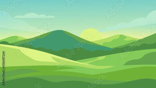 Tranquil Scene of Verdant Meadows and Softly Rolling Hills