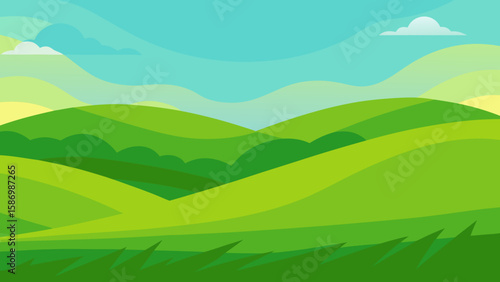 Idyllic Countryside Backdrop Featuring Rolling Green Hills